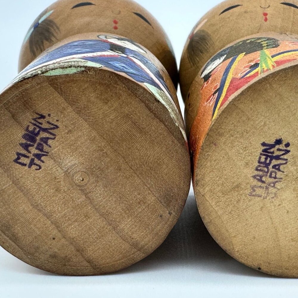 Vintage Kokeshi Dolls Japanese Hand Painted Wood Nodder Bobble Head Figurines - Picture 7 of 10